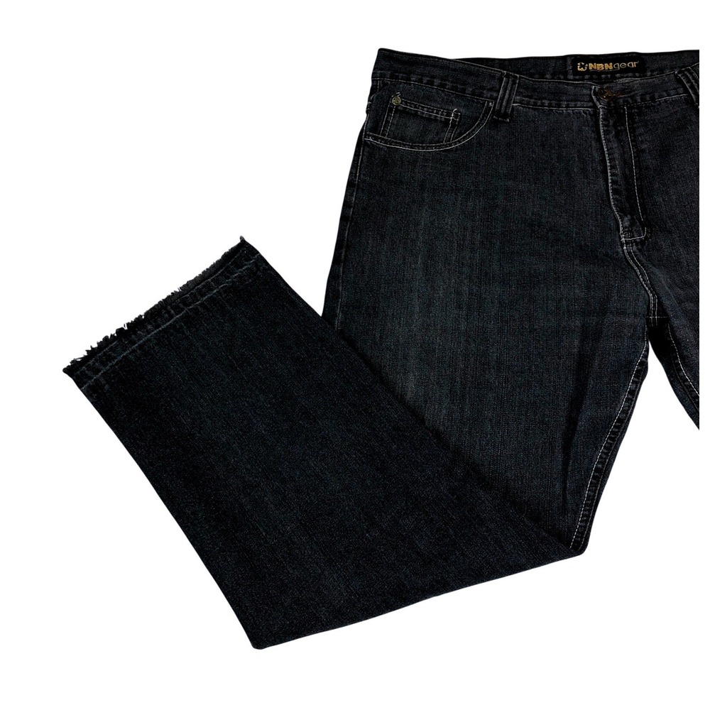 NBN Gear Mens‎ 46x32 Dark Blue Relaxed Wide Leg Raw Hem Denim Jeans Big and Tall - Picture 6 of 12